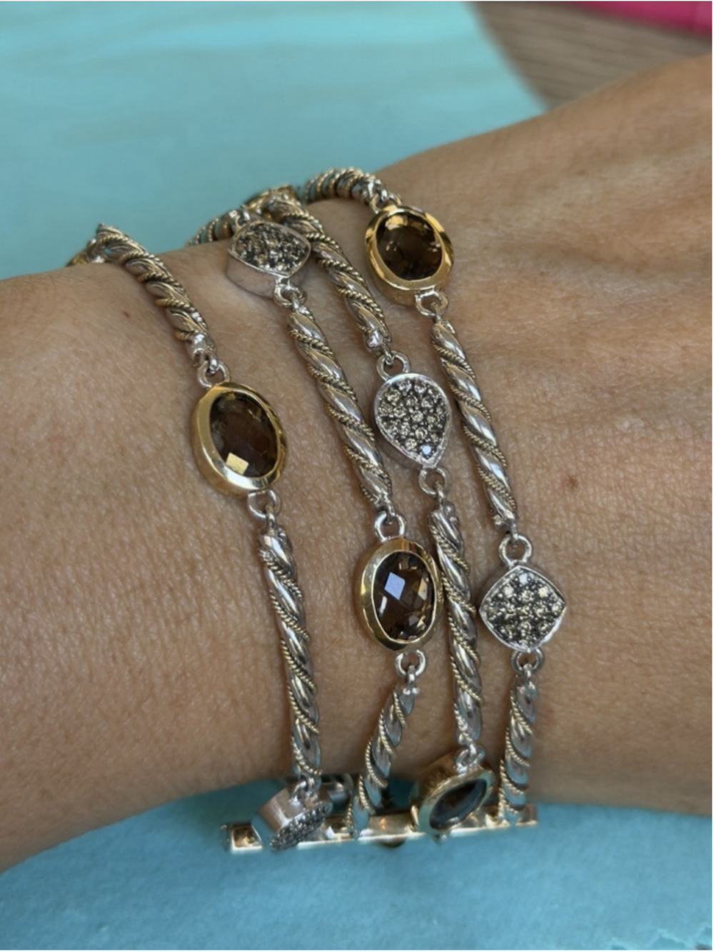 Lori Bonn14k Gold Sterling Silver & Diamond Smoked Multi Strand Bracele